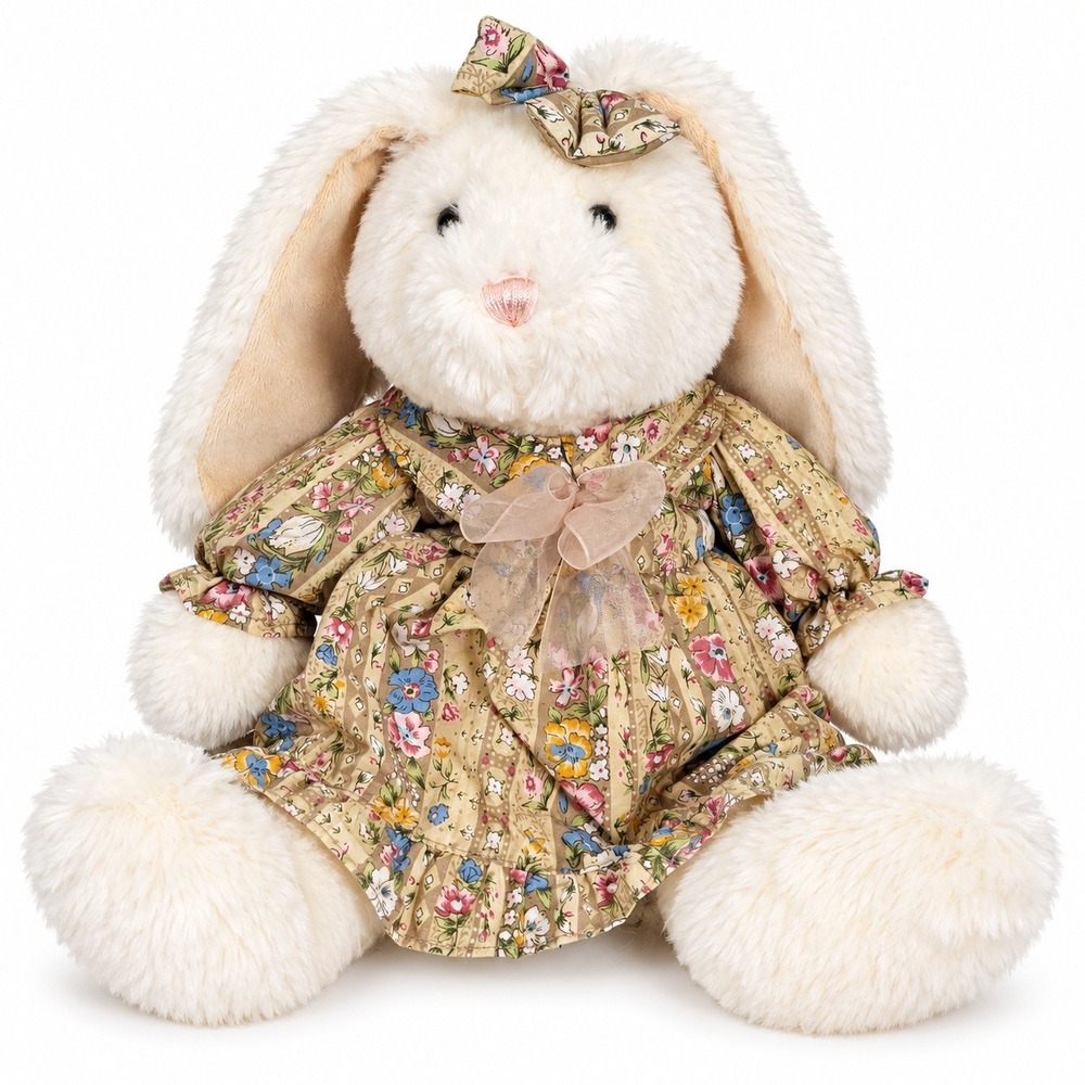 Walmart Floral Dress Bunny Plush Kids 16in Cream Excellent Vintage Cottagecore